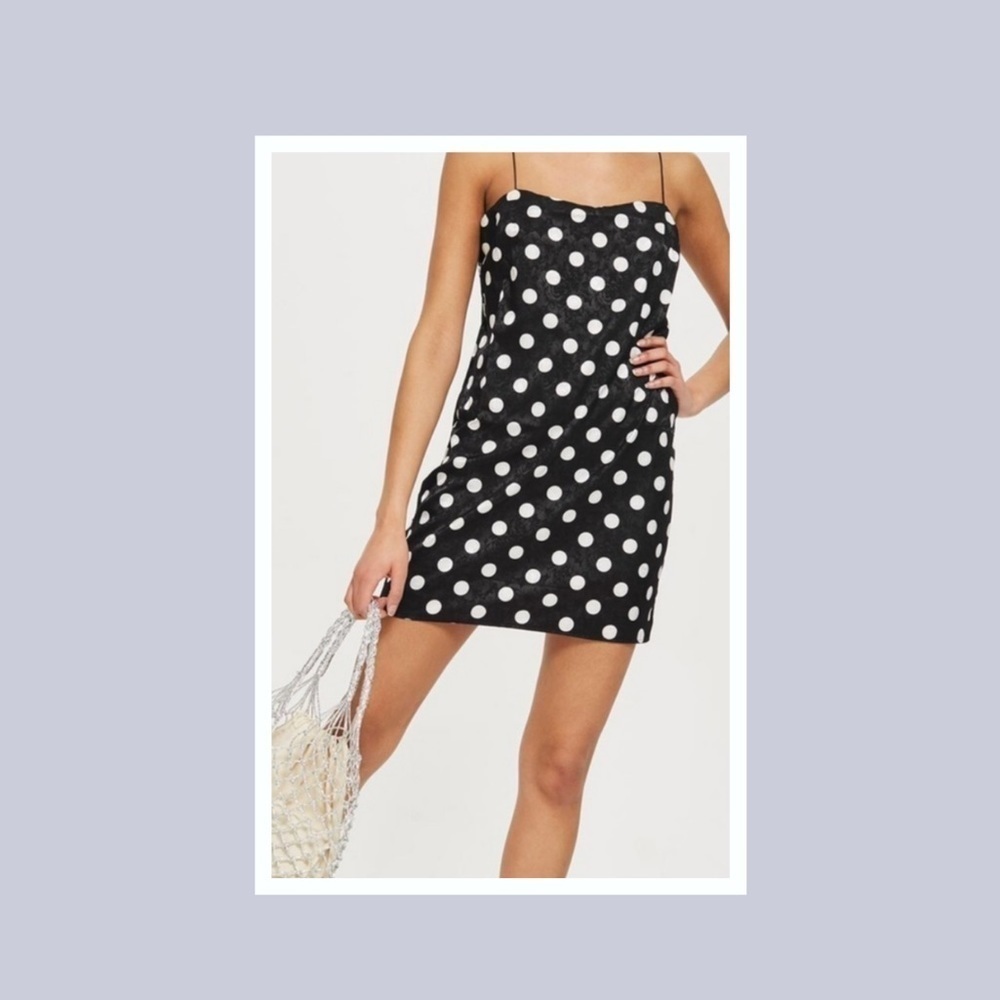 TOPSHOP polka dot black and white cami shift dress